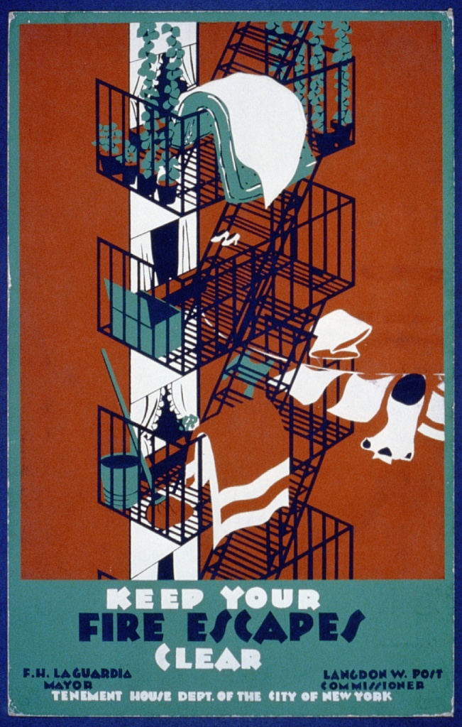 Держите свободными пути эвакуации. Плакат 1936 г.. США