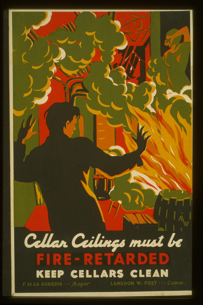 Перекрытия подвалов должны быть защищены от пожара! Соблюдайте чистоту в подвалах! Плакат 1936 г., США