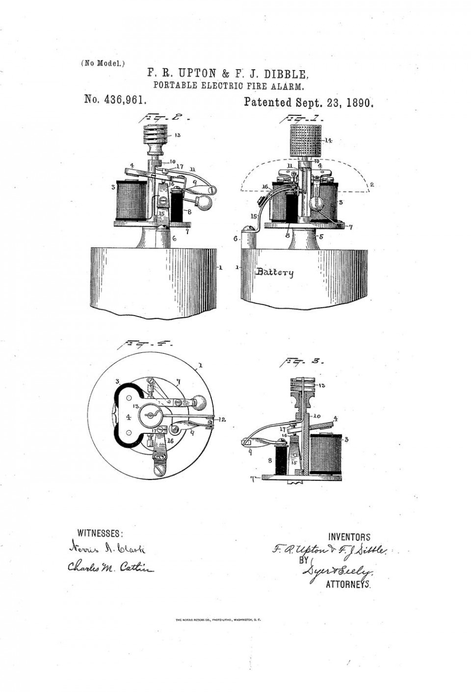 Рисунок автоматического пожарного извещателя из патента Аптона и Диббла, США, 1890 год