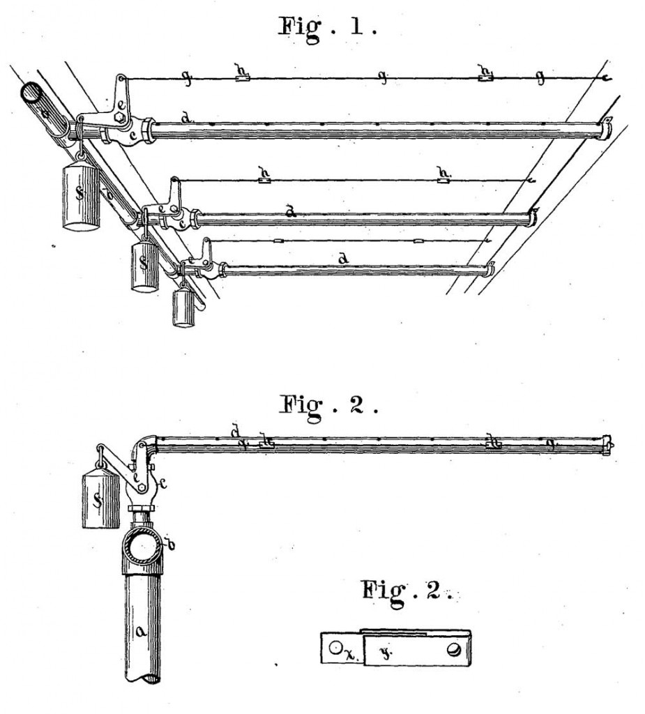 Система управления секционными клапанами пожаротушения. Иллюстрация из патента Ф. Гриннелла 1882 года