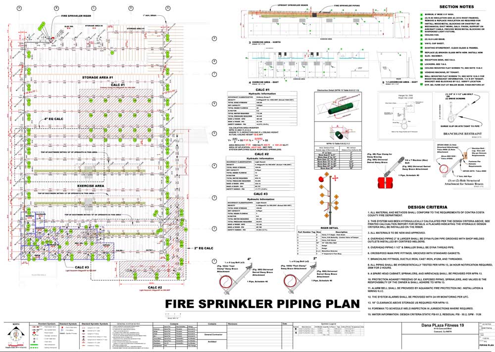 План прокладки трубопроводов спринклерной сети в фитнесс-центре